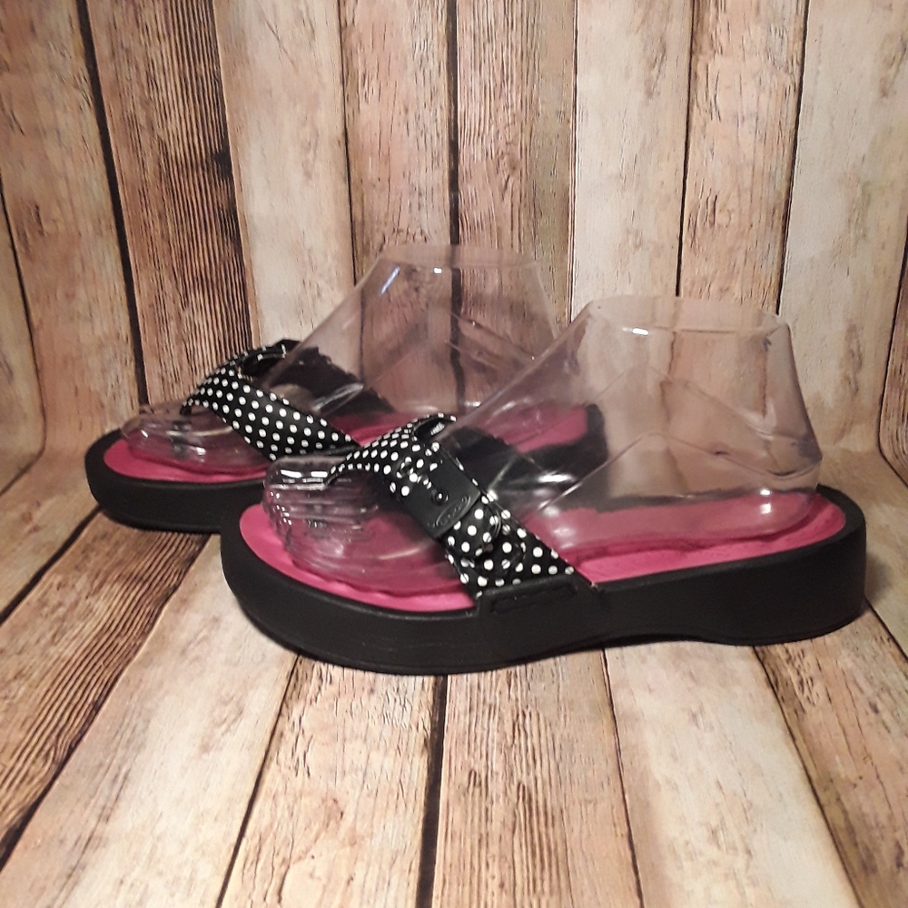 Dr. Scholl's 'Shout 2' Black w/White Polka Dots Slide-on Thong Sandals Size 7 - Picture 2 of 8